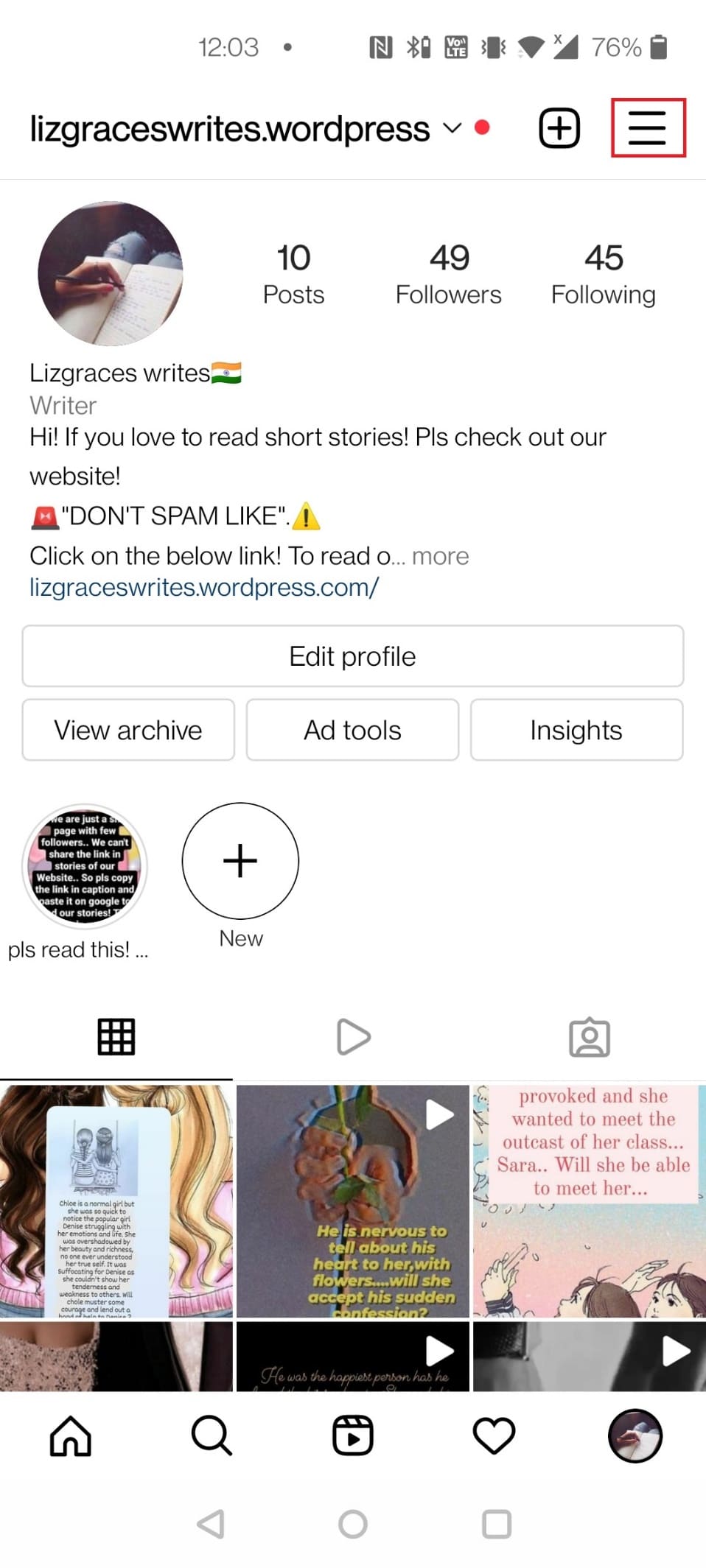 tap on the three horizontal lines at the top right corner of the screen | How to View My Blocked List on Instagram