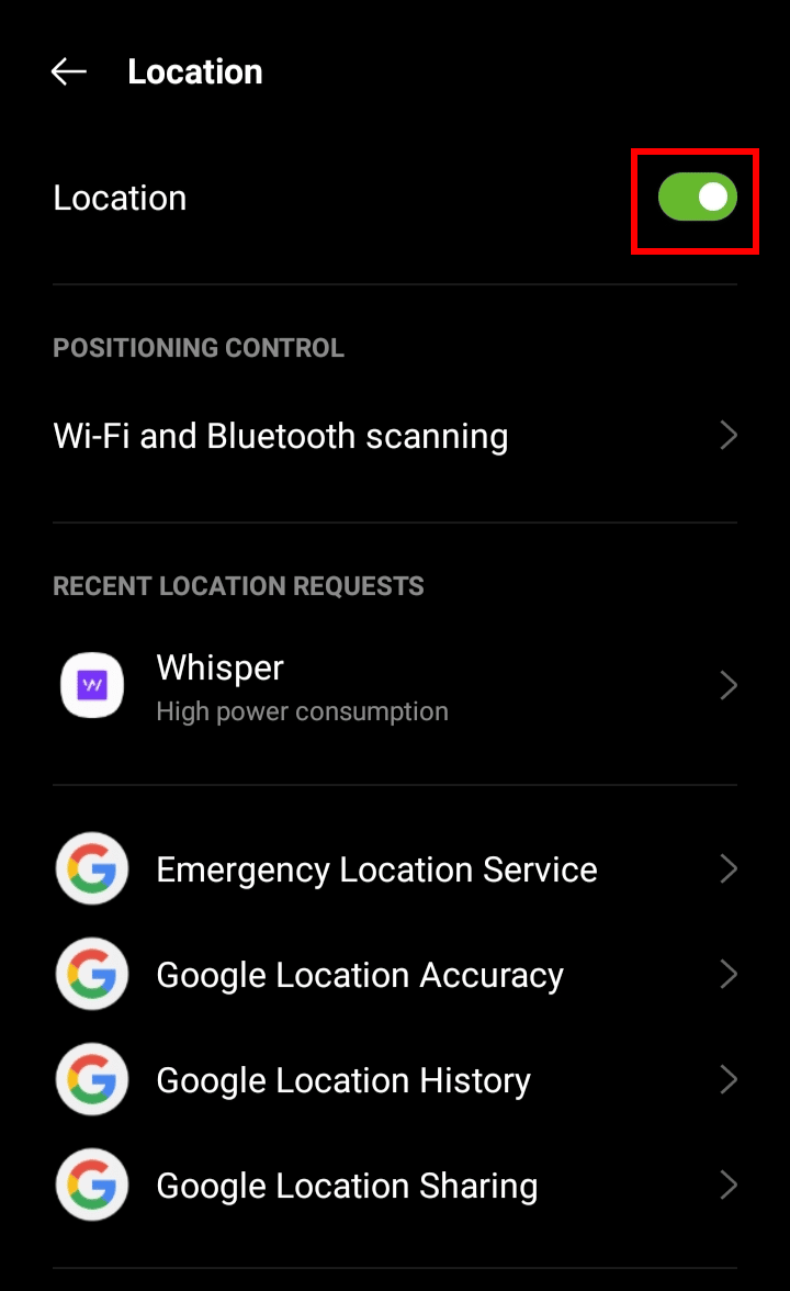 Tap on the toggle switch to turn on your device location | How to View Someone's Whisper Profile