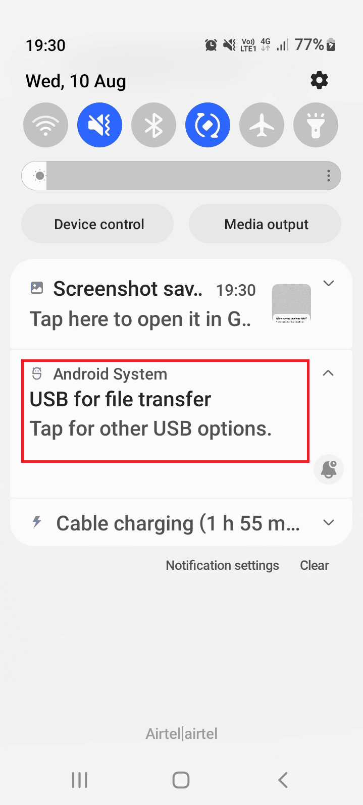 tap on the USB for file transfer option. Fix Android phone USB connection problem