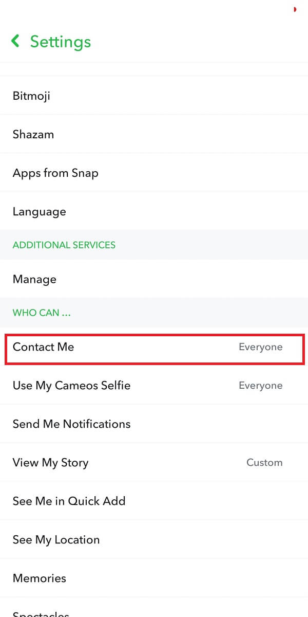 tap on the ‘contact me’ option