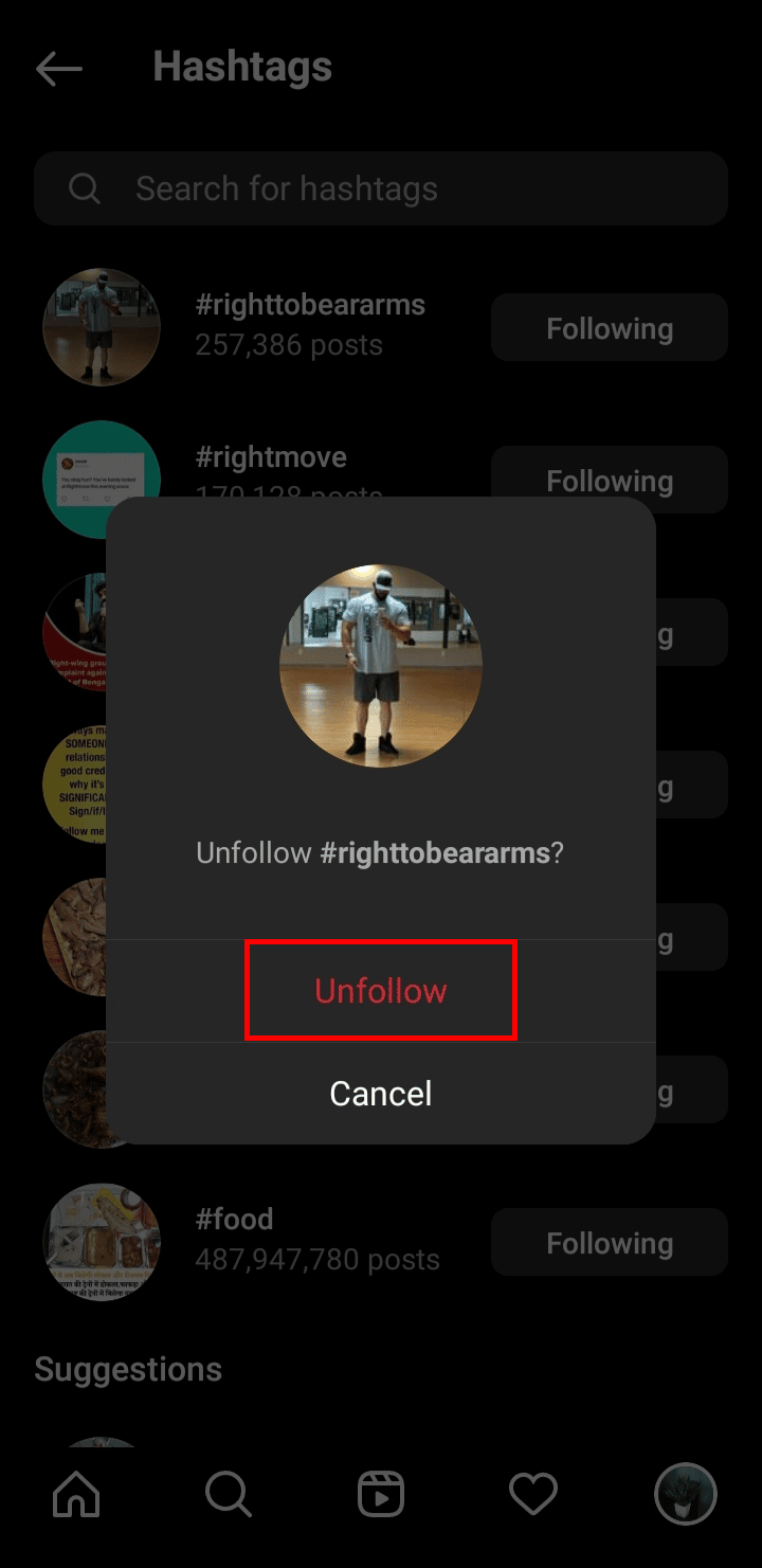 Tap on Unfollow from the popup menu to unfollow hashtags on Instagram | How to Unfollow Hashtags on Instagram