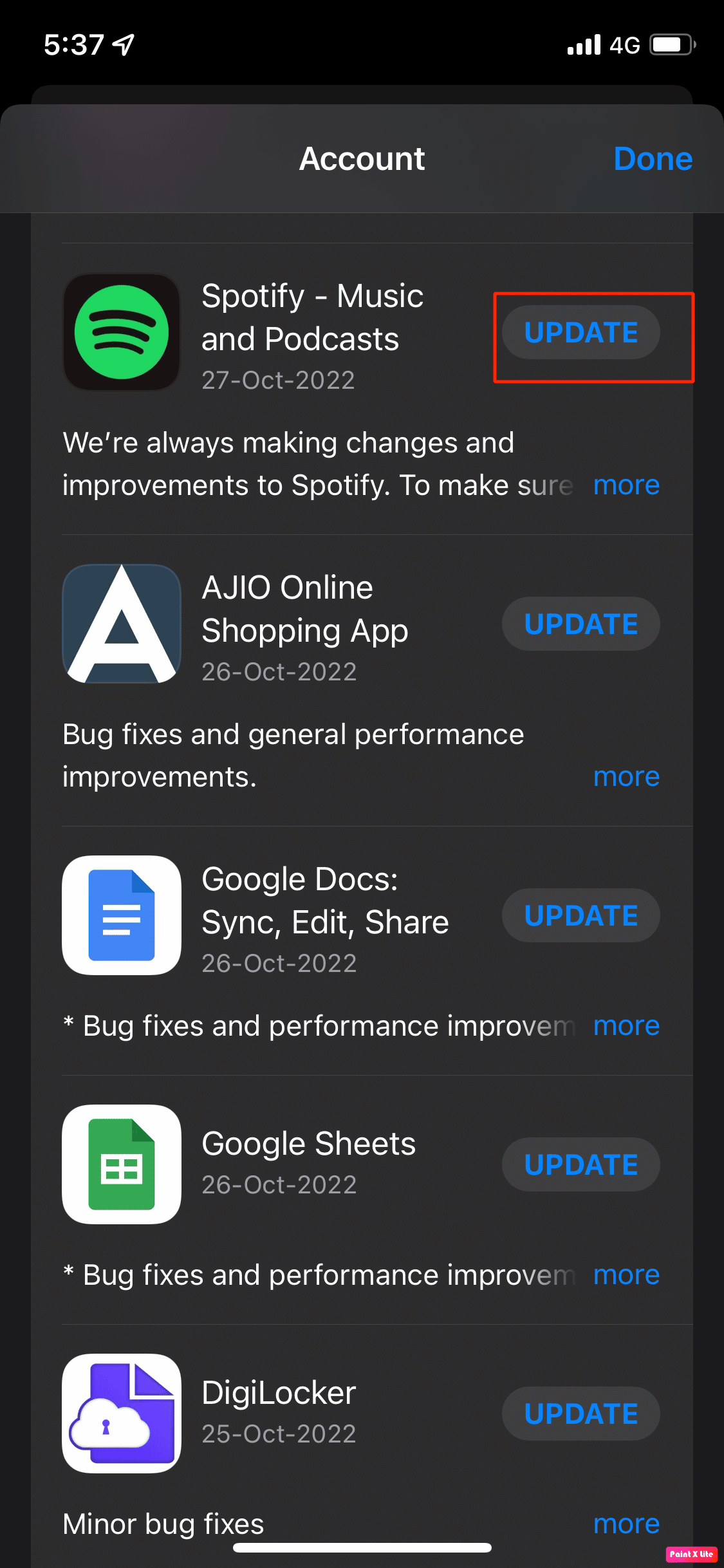 tap on update app