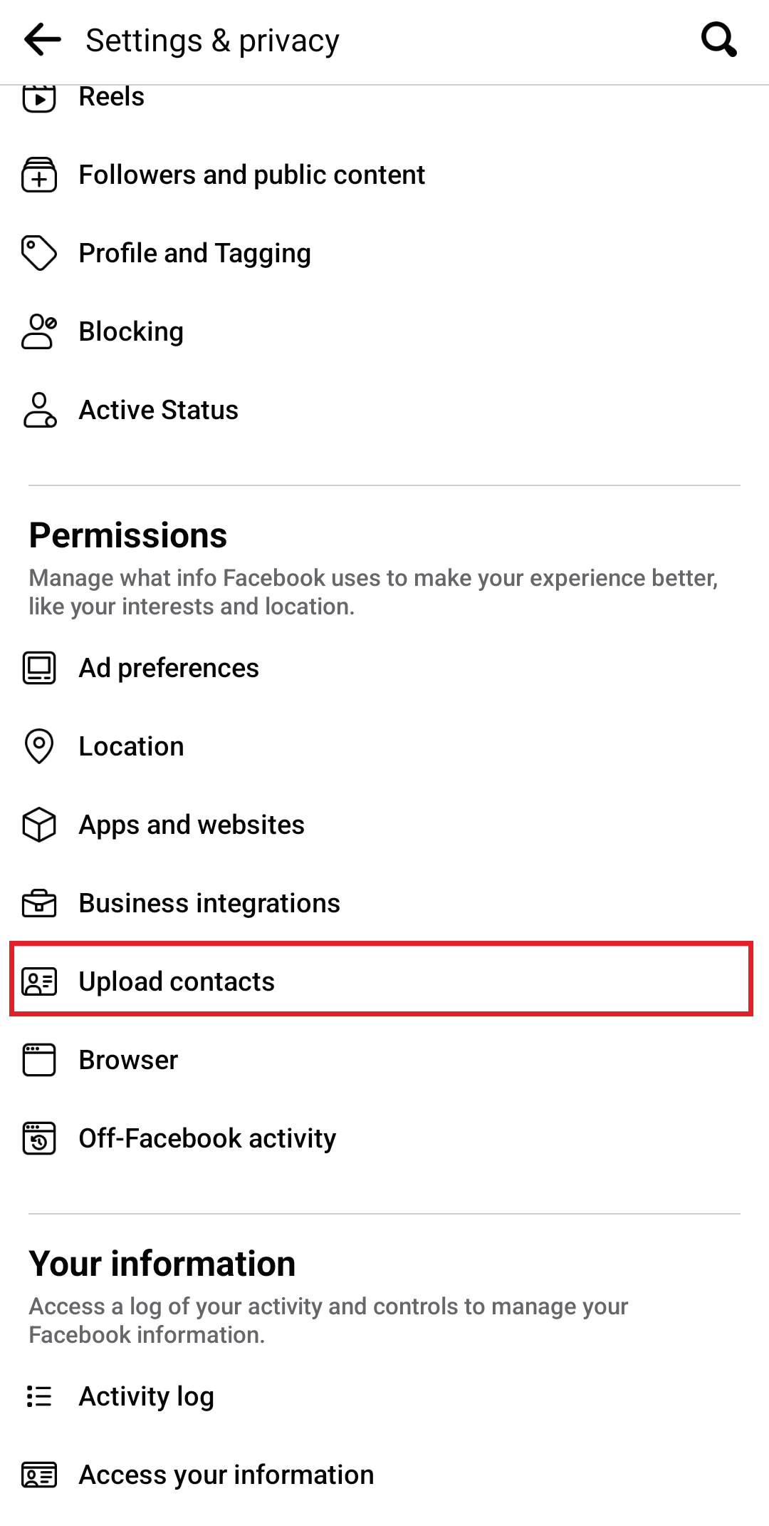 tap on upload contacts 