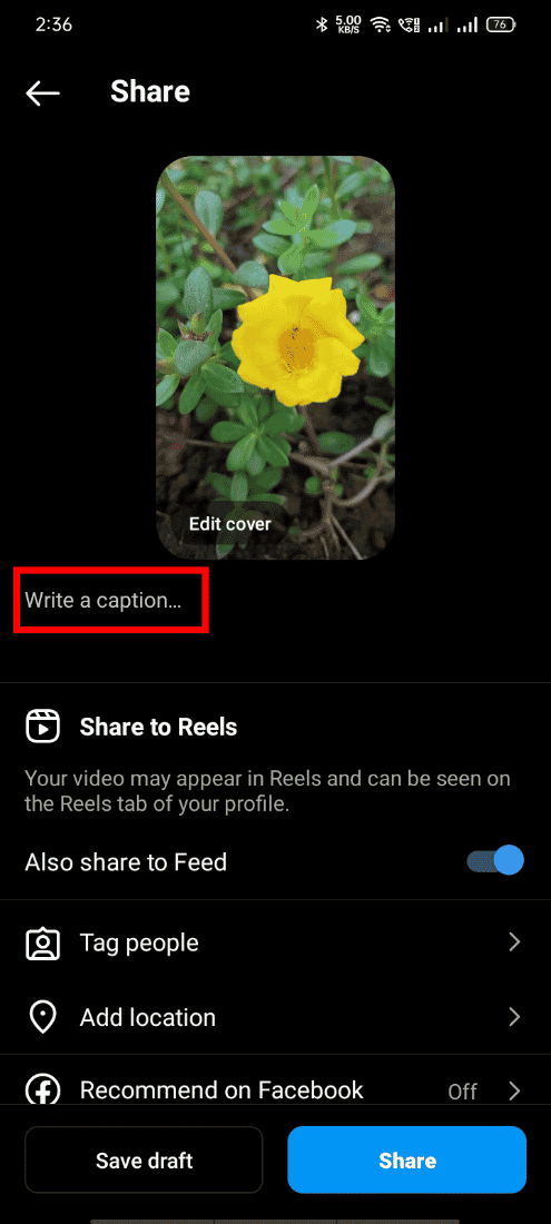 Tap on Write a Caption to add a caption to the video | How to Create Instagram Reels like a Pro