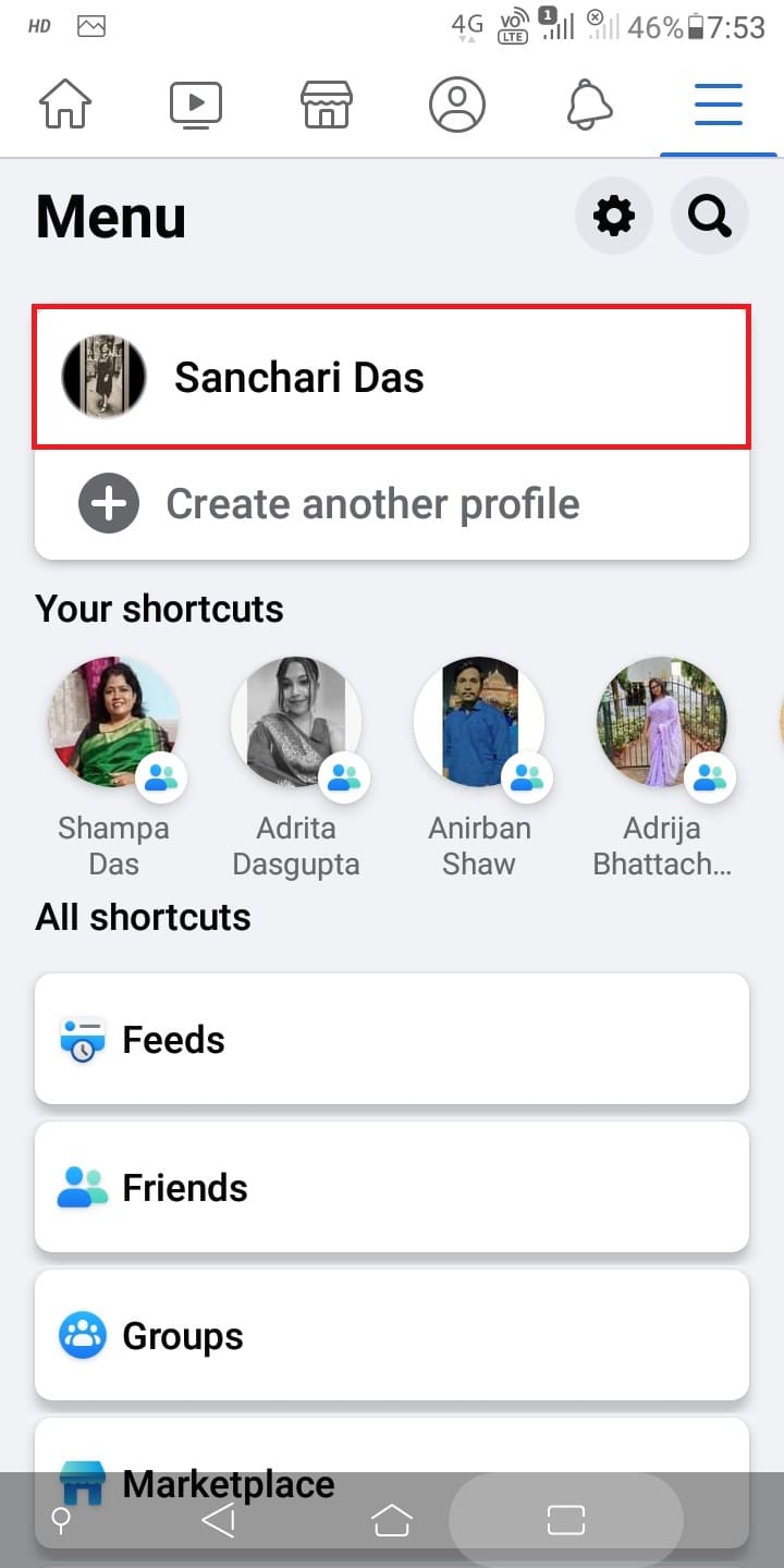 Tap on your profile name. | How to Delete All Your Facebook Pictures