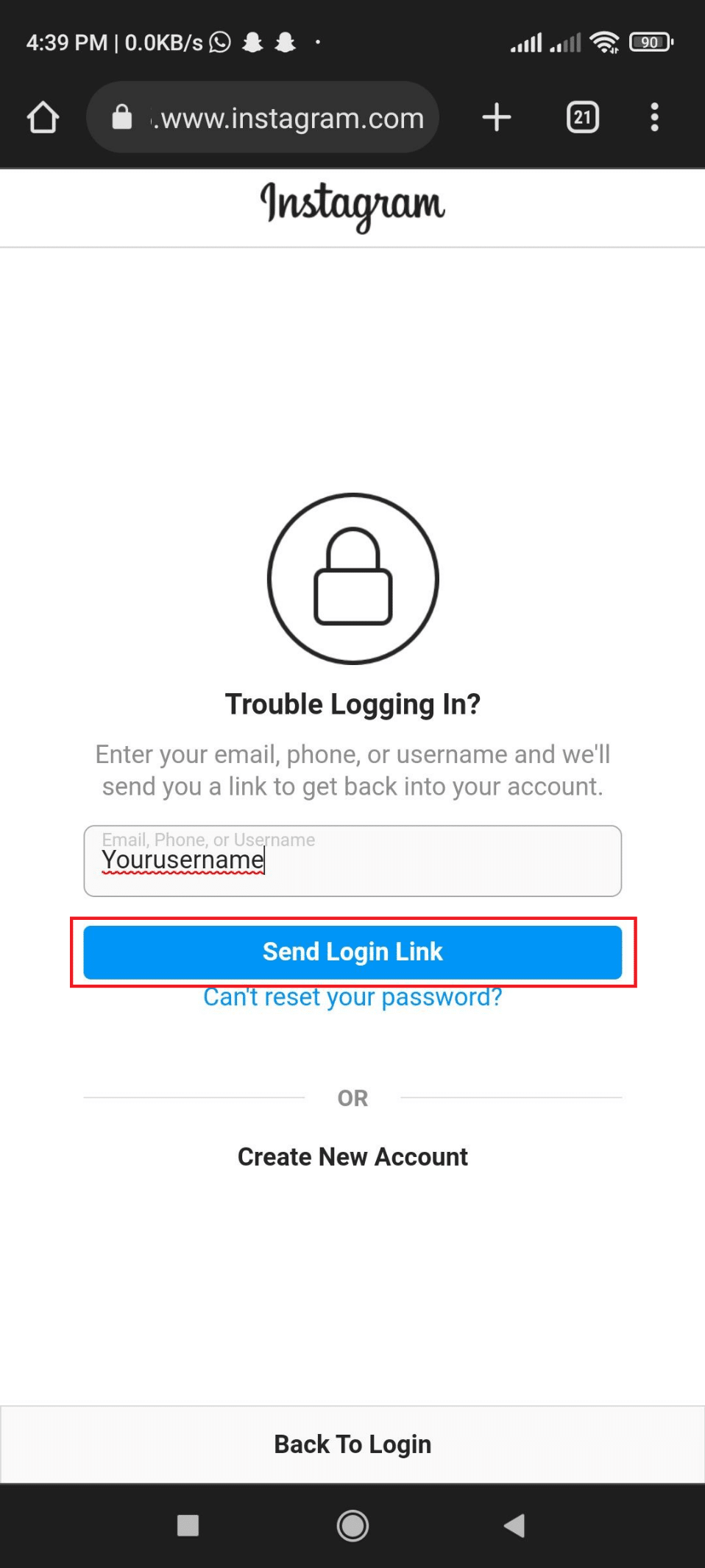 Tap Send Login Link.
