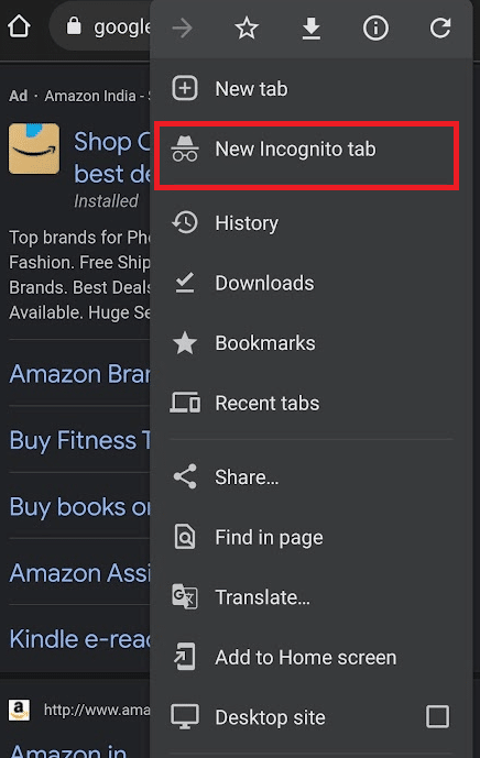tap the New Incognito tab option