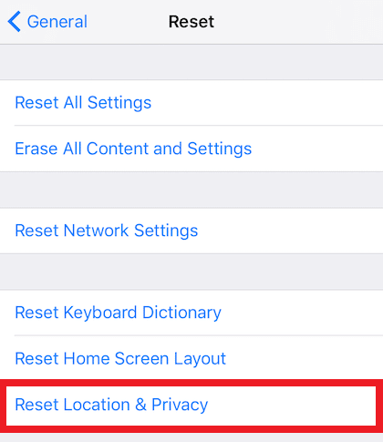 tap the Reset Location & Privacy option
