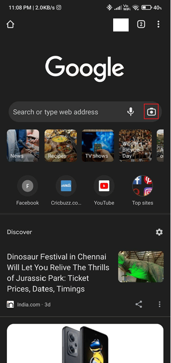 Tap the Google lens icon in the search bar
