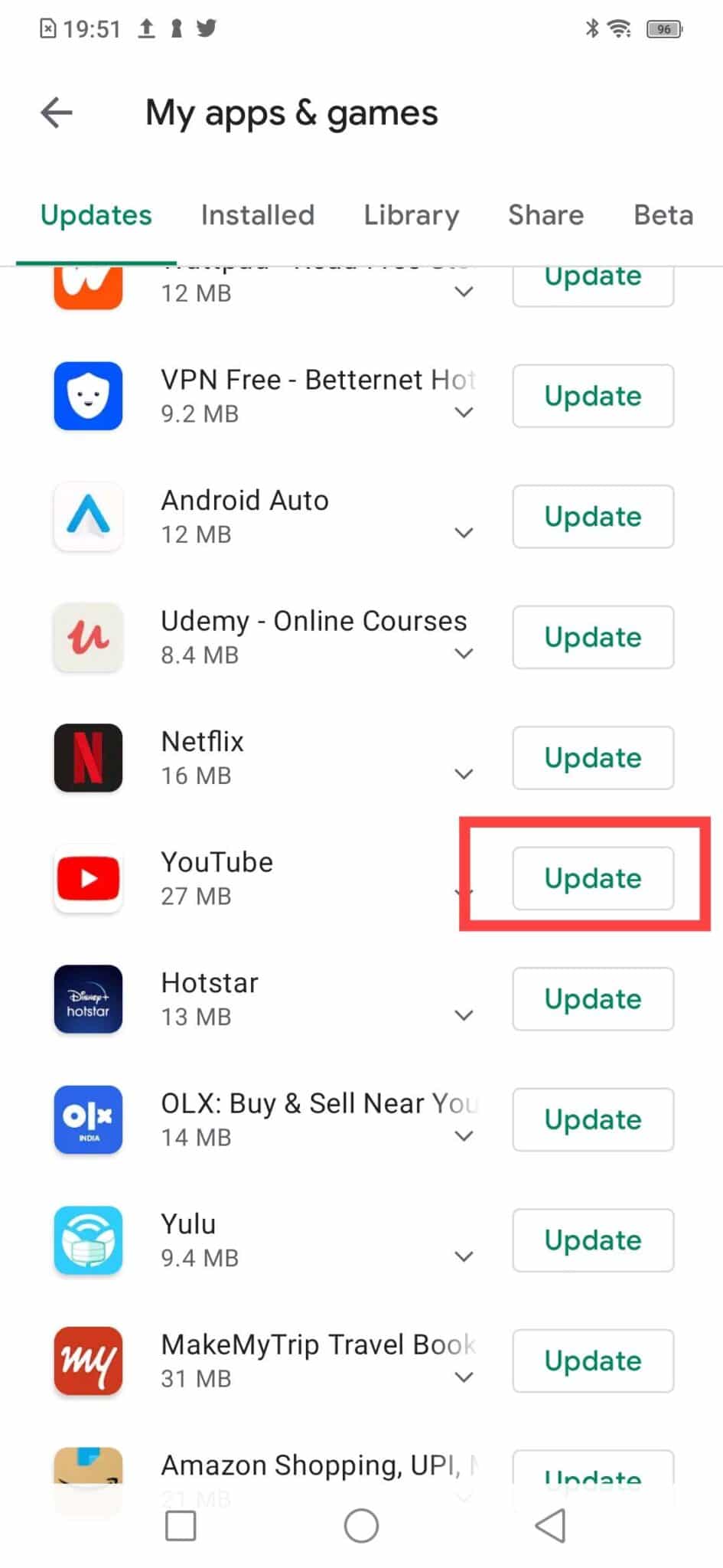Tap the Update icon, if available | Fix YouTube Keeps Signing Me Out