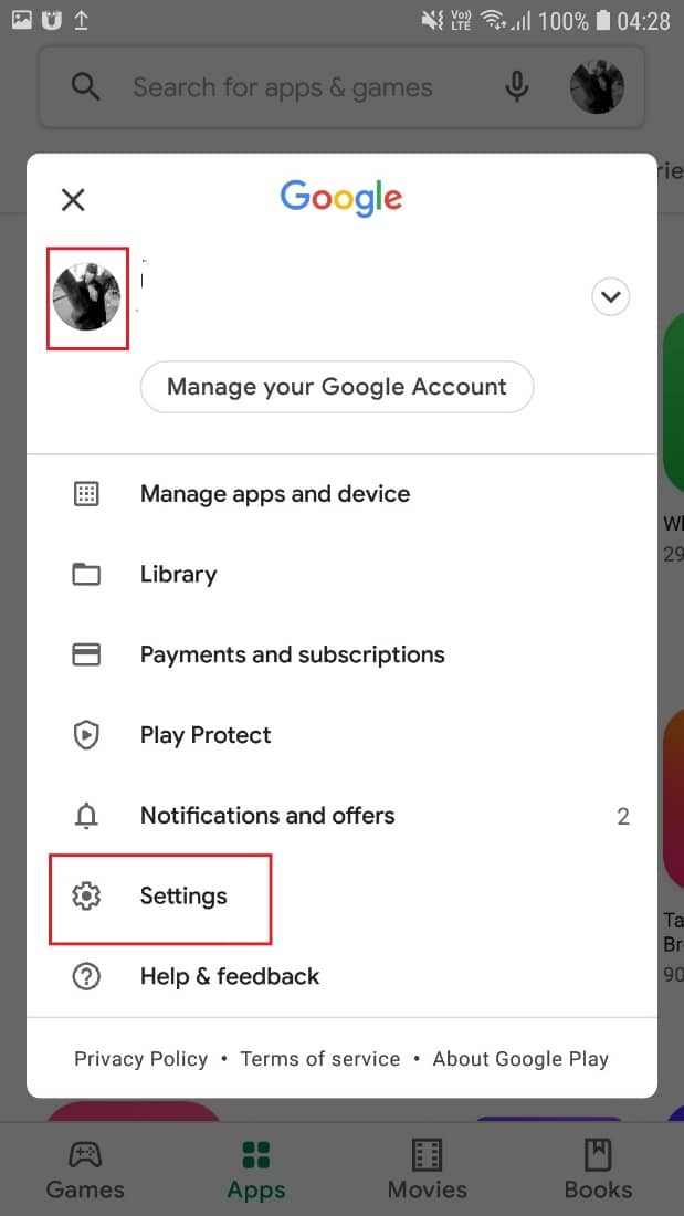 Tap your account icon and select Settings.