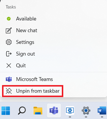 unpin microsoft teams from taskbar context menu. How to pin apps on the Taskbar on Windows 11