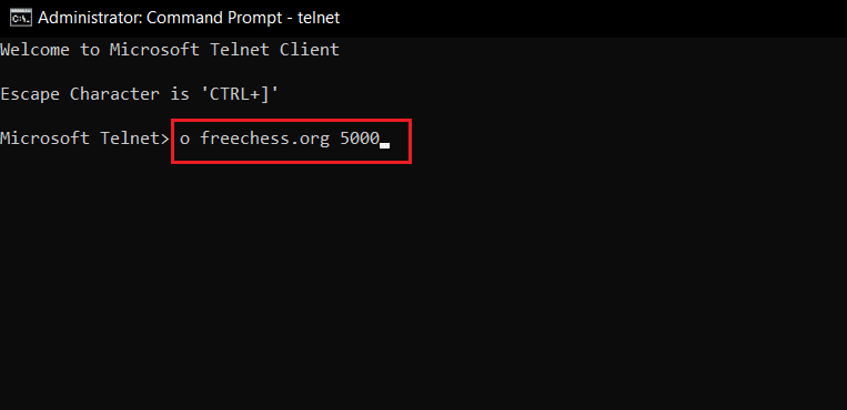 telnet command, o freechess.org 5000, to play chess