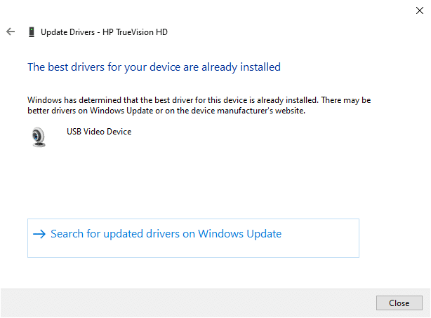 The best drivers for your device are already installed message.