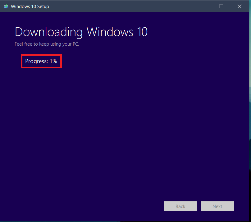 the download process for Windows 10 will be started