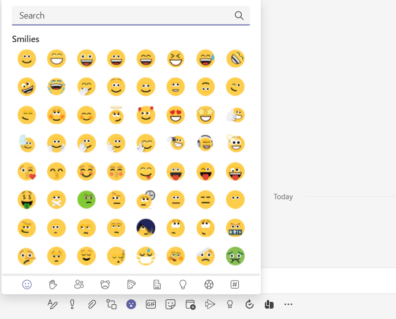 The emoji palette opens. Choose the emoji you want to send. How to Use Microsoft Teams Secret Emoticons