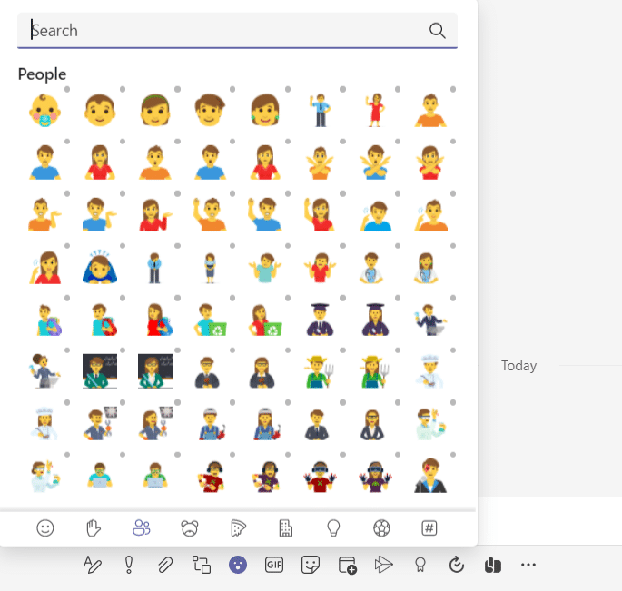 The emoji palette opens. Look for the emoji with grey dot at top right corner.