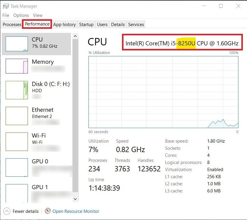 view CPU details in performance tab in task manager. How to Check Intel Processor Generation of Laptop