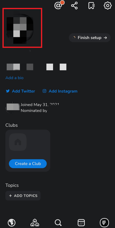 The profile photo can be seen in the top-left corner | change your name on Clubhouse