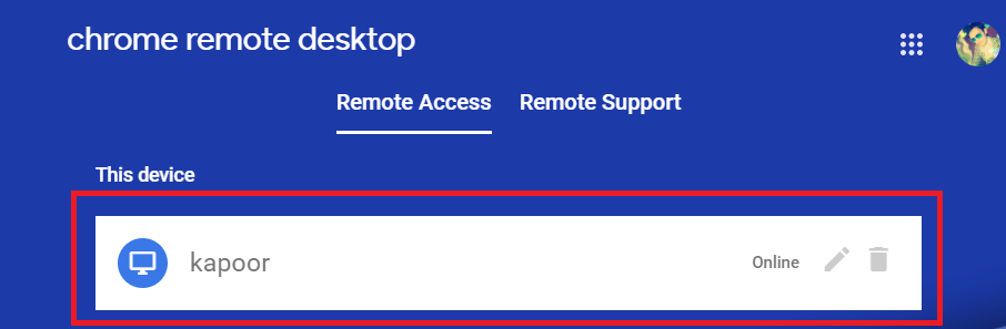 the remote access with the provided name is created for your device.