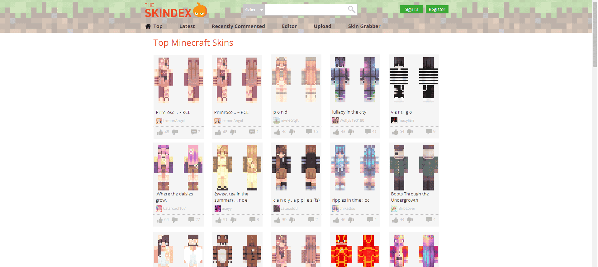 the skindex minecraft skin pack page