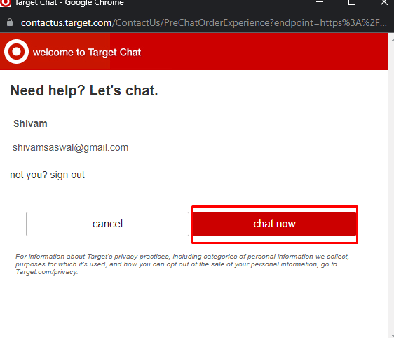 Then again click on the chat now button. | How to Delete Target Account