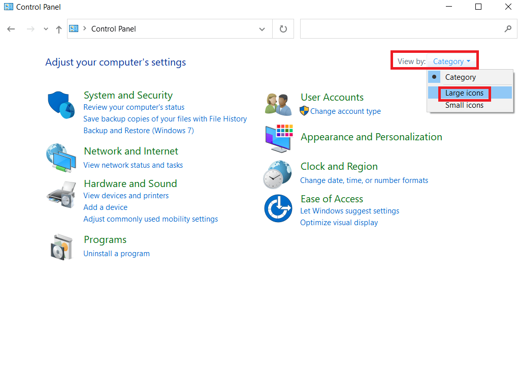 change View by Category to Large icons