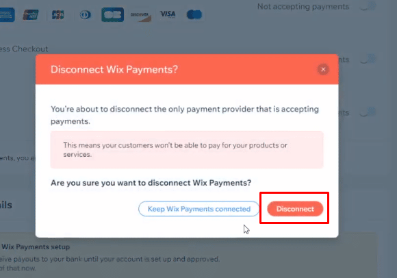 Then click on Disconnect, Under the Disconnect Payment alert message. 
