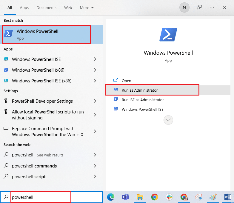 Spusťte Windows PowerShell jako správce. Oprava chyby Microsoft Store Error 0x8A150006 ve Windows 10