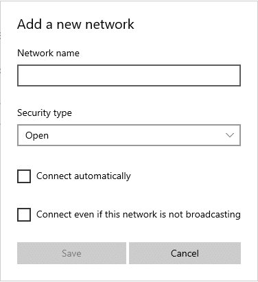 Then, fill in the Network name and its Security type fields and click on Save
