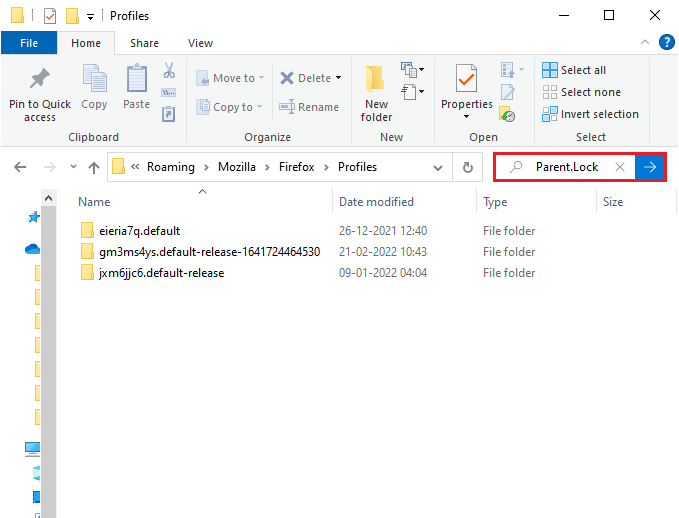 Then, find the Parent.Lock file by typing it in the Search Profiles field 