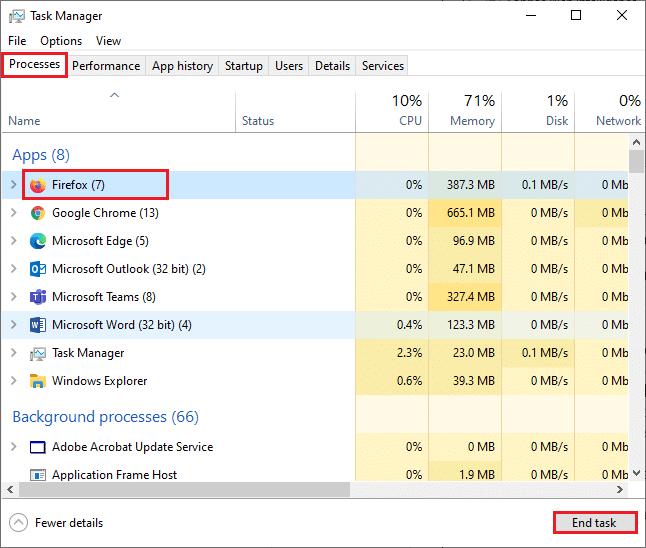 Then, in the Processes tab of the Task Manager window, scroll down and search for Firefox tasks. Fix Firefox is Not Responding