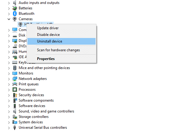 right click on the expanded field and select the Uninstall device option