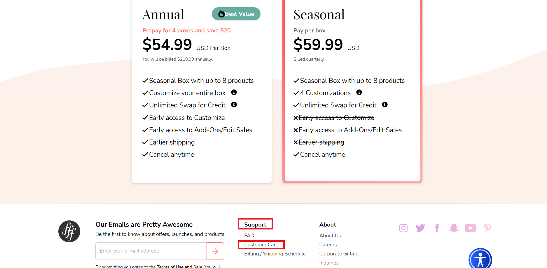 Then scroll down and go to the Support section; under it is the Customer Care option; click on it. | FabFitFun customer service