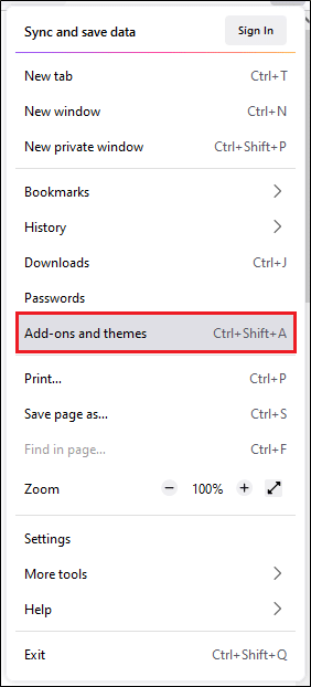 Then, select the Add ons and themes option 