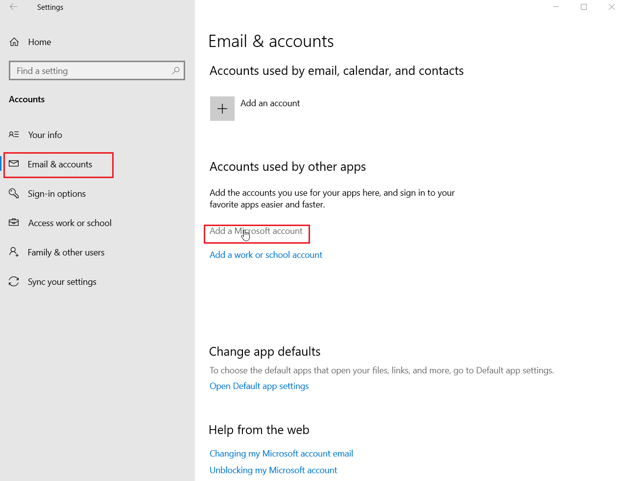 click on Add a Microsoft account