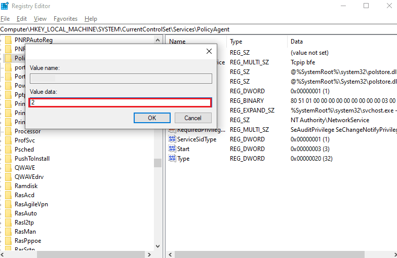 set the Value Data as 2 and click on OK