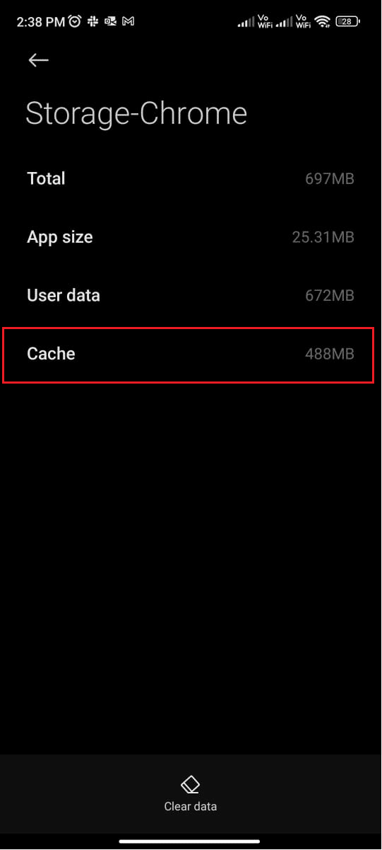 tap on Cache option from the list