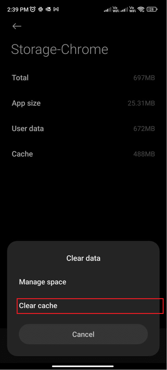 tap on Clear cache option and confirm the prompt by tapping on OK 