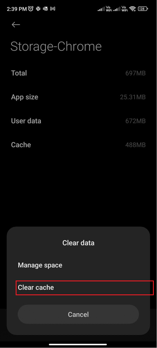 tap on Clear cache option