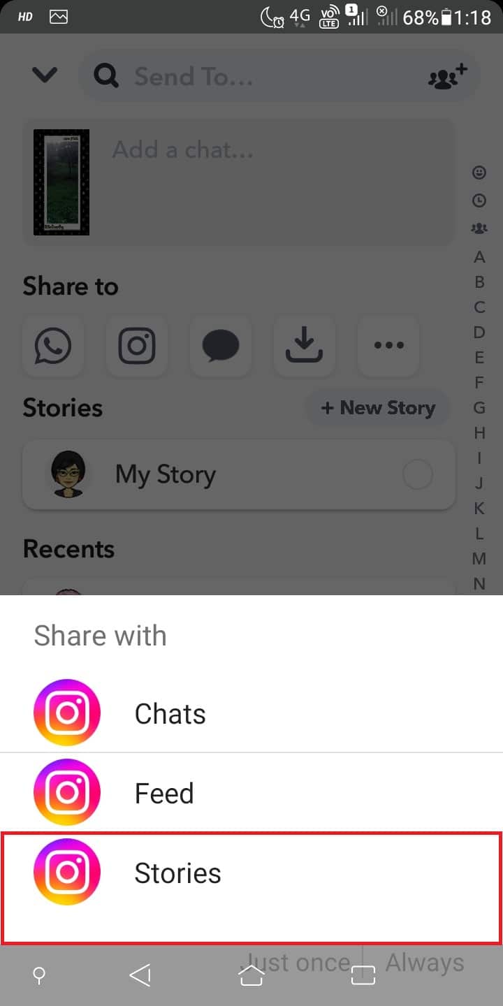 Then tap on Stories to share your saved photo. 