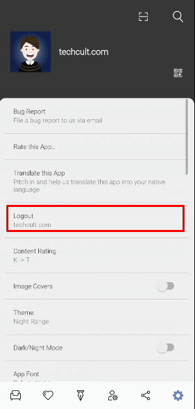 Then tap on the Logout option, under your account settings menu. 