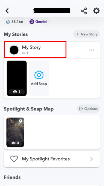 Then tap on the My Story option. 