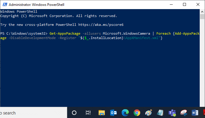 ထို့နောက် အောက်ပါ command ကိုရိုက်ထည့်ပြီး Windows 10 ရှိ အခြားအက်ပ်တစ်ခုမှ အသုံးပြုနေသည့် ကင်မရာကို Enter/ Fix နှိပ်ပါ။