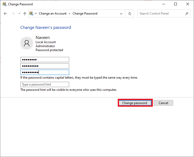 type your new password twice. Fix Not Enough Storage is Available to Process this Command
