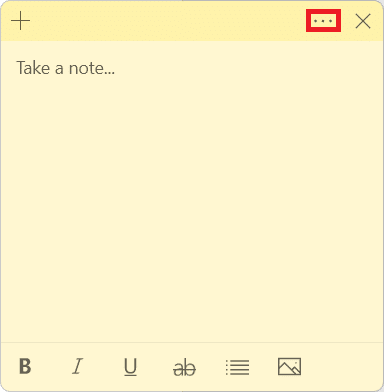 three dots or Menu icon in Sticky notes.