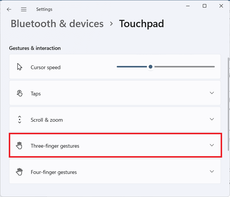 Three finger gestures in Touchpad settings