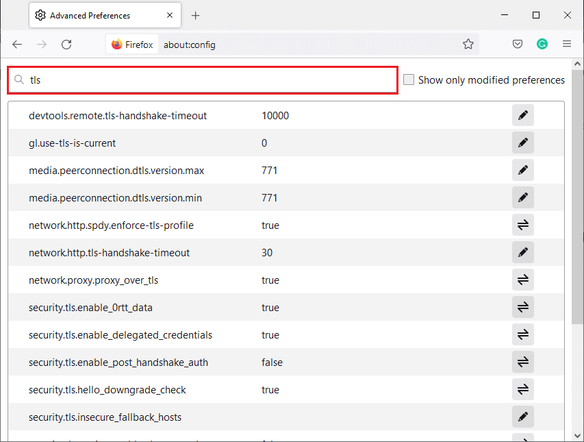 tls in the Search bar. Fix Firefox SSL_ERROR_NO_CYPHER_OVERLAP in Windows 10