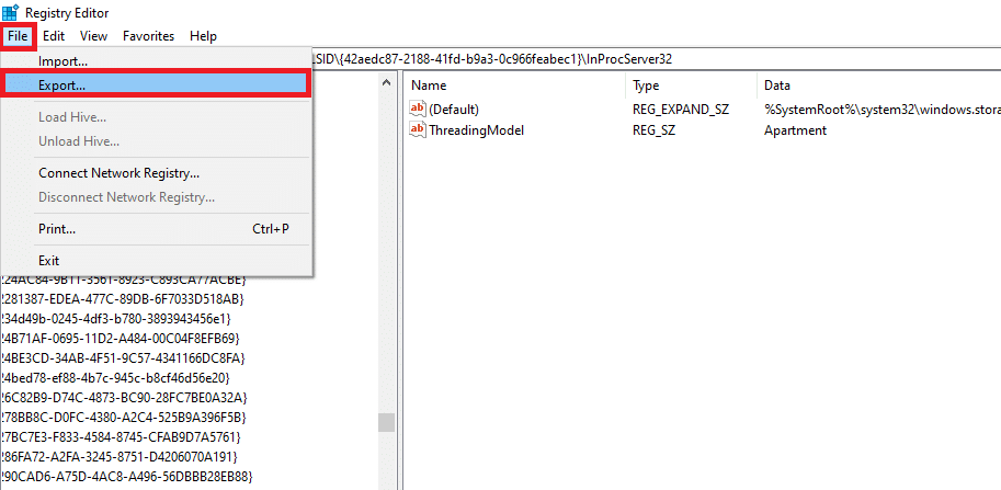 To backup, Click on File, and then choose Export