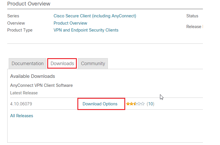 To begin the Download process, you must be logged in to the Cisco client successfully